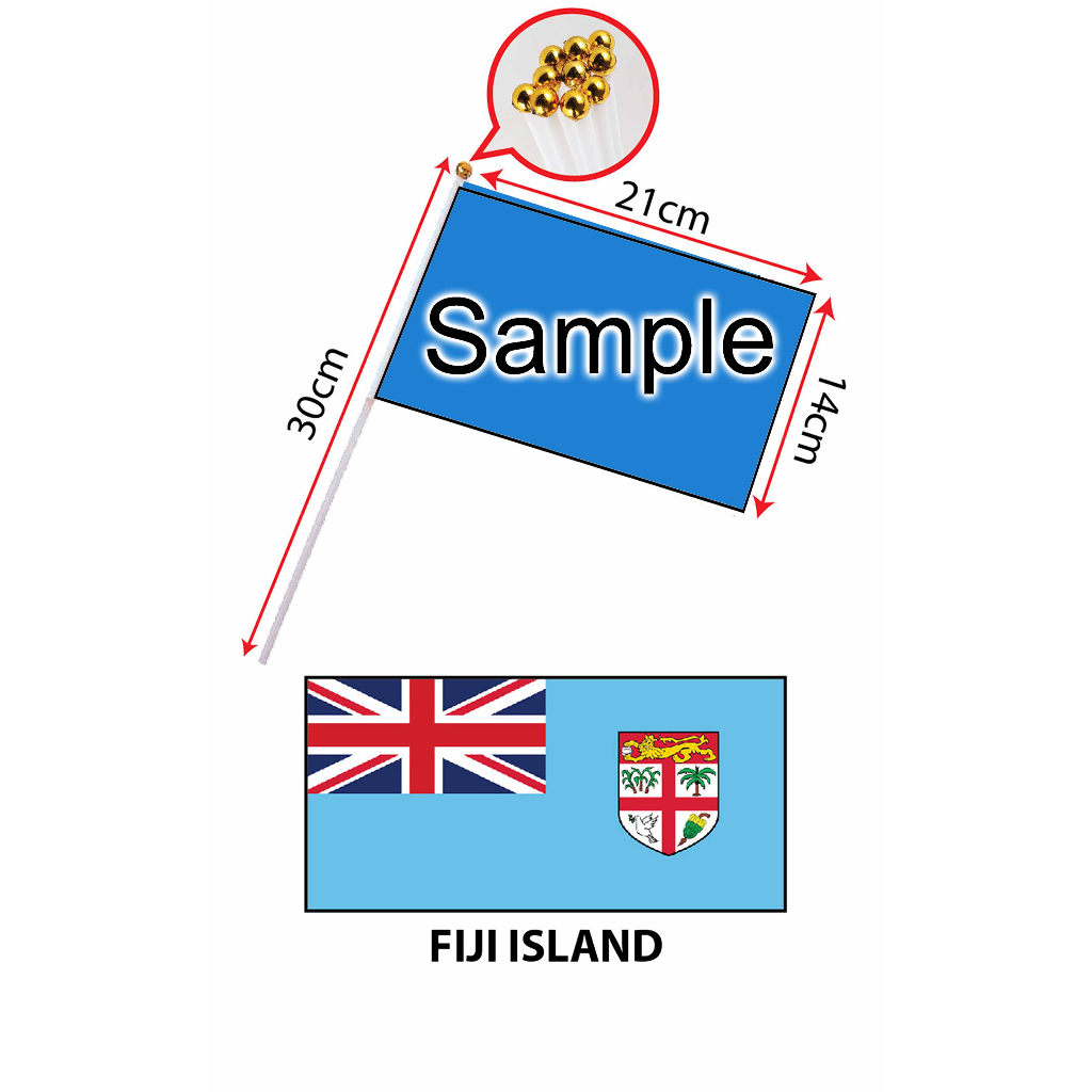 Fiji Island Hand Flag With Stick (14x21cm)/ Bendera Tangan Dunia Fiji ...