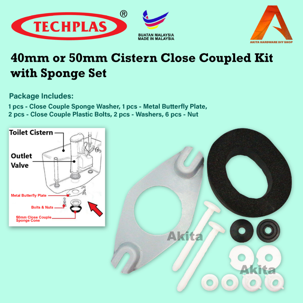 Techplas 40mm 50mm Cistern Toilet Close Coupled Kit with Sponge Washer