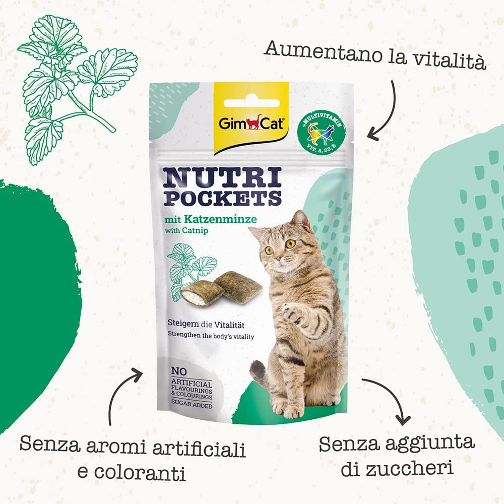 Snack GimCat Nutri Pockets Sea Mix Per Gatti - Croccanti Con Ripieno, Salmone E Taurina, 150g - Foto 7