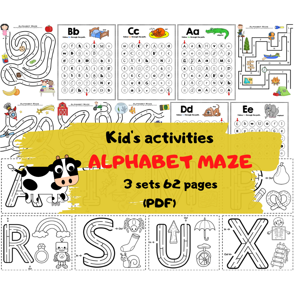 A43 - [PDF] Alphabet Maze Kid's activities worksheet 3 sets 62 pages ...