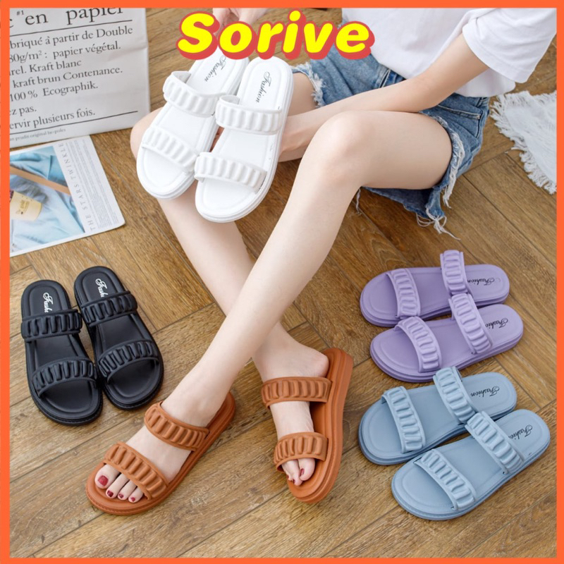 READY STOCK Selipar Women Casual Slippers Black and White Summer Soft ...
