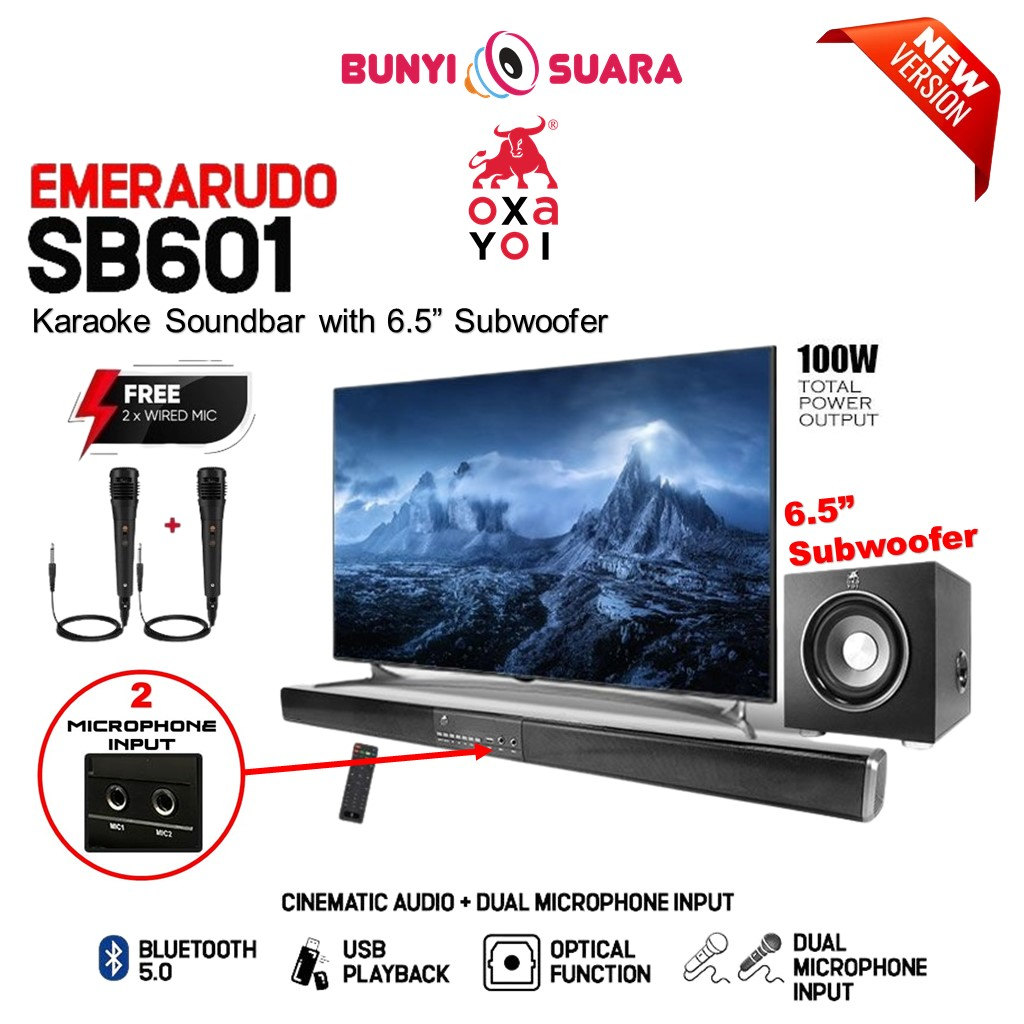OXAYOI Emerarudo SB601 BTURM Karaoke Soundbar Subwoofer Bluetooth