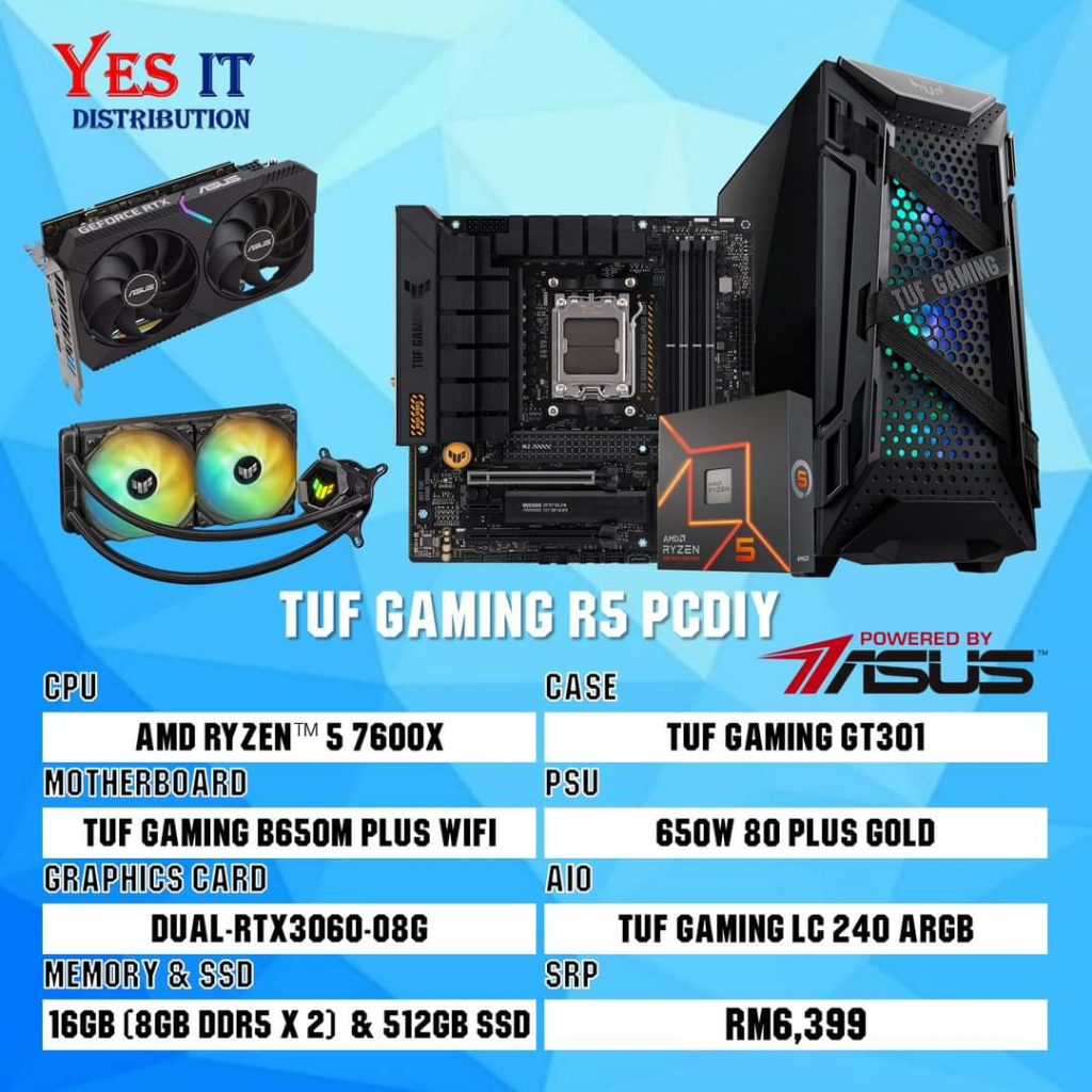PC SET - TUF GAMING R5 PCDIY (R5-7600X with DUAL RTX3060 OC 8GB, 16GB ...