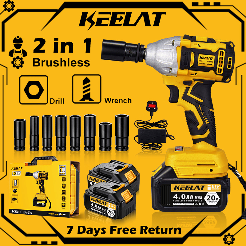 KEELAT KID003 Impact Wrench Cordless 20V 4Ah Battery 420N.m 1/2 in