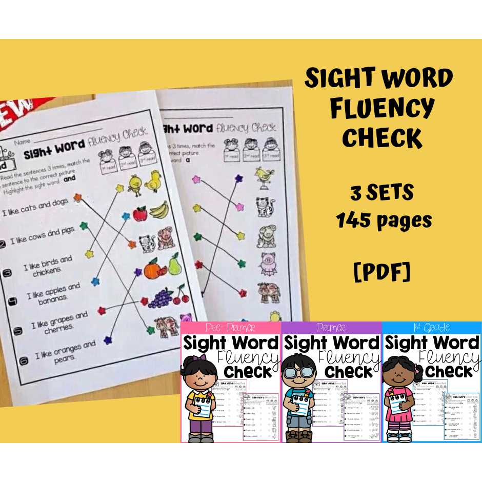 A68 pdf sight word fluency check 3 sets 145 pages preschool