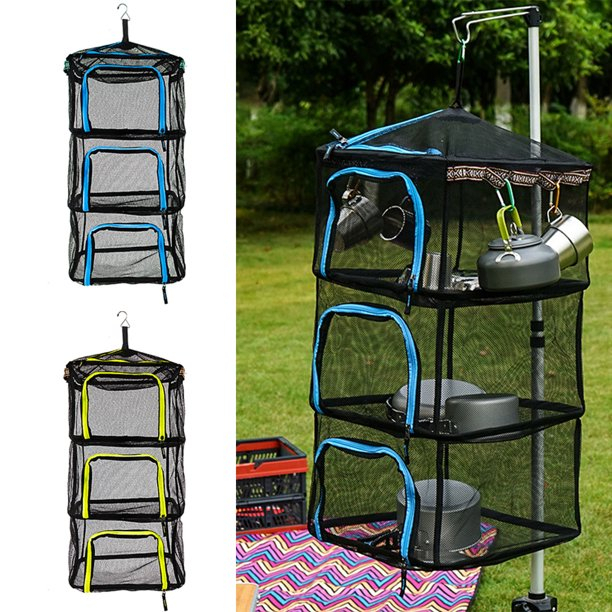 4TIER HANGING Dish Drying Rack Mesh Outdoor Basket Rack Storage Camping ...