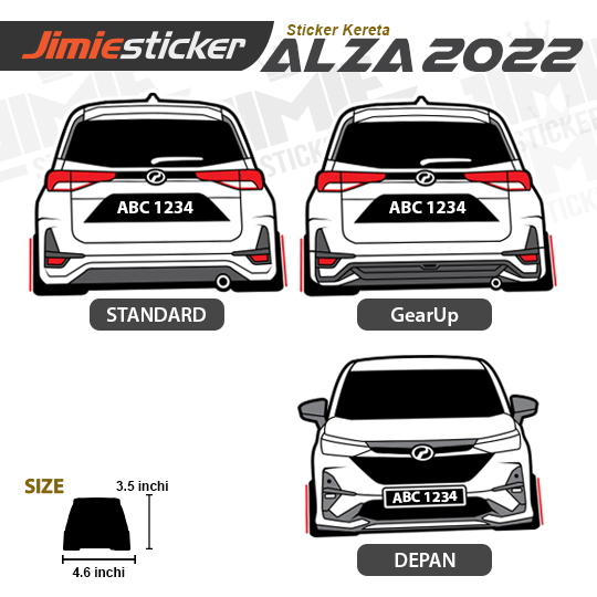 Sticker Kereta Perodua Alza 2022, Sticker Belakang, Custom Warna dan No