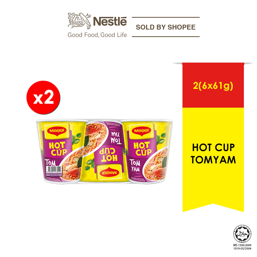 Maggi Hot Cup Tom Yam 61g X 6 Cups X 2 [exp Date 2023 10 31