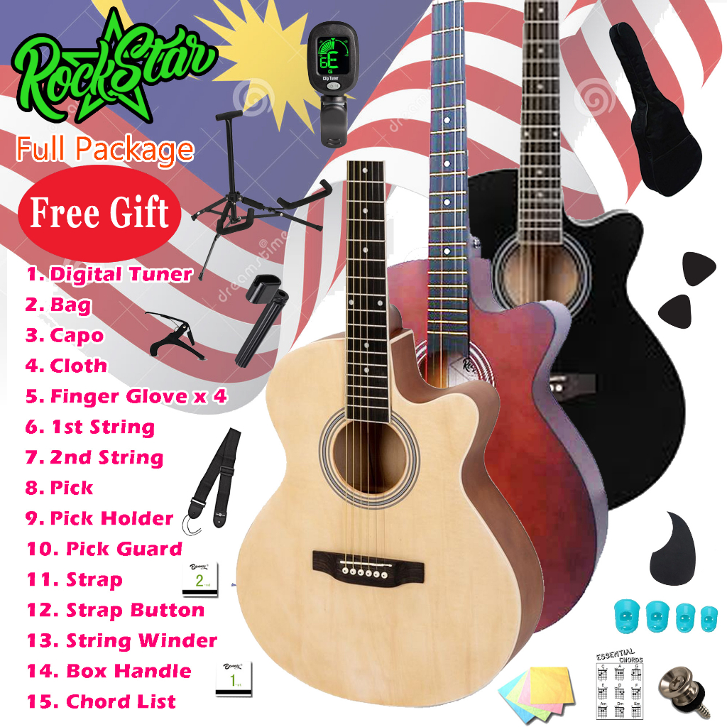 Rockstar 38 Inch Wooden Akustik Gitar Gitar Akustik 38 Acoustic Guitar Beginner Special 