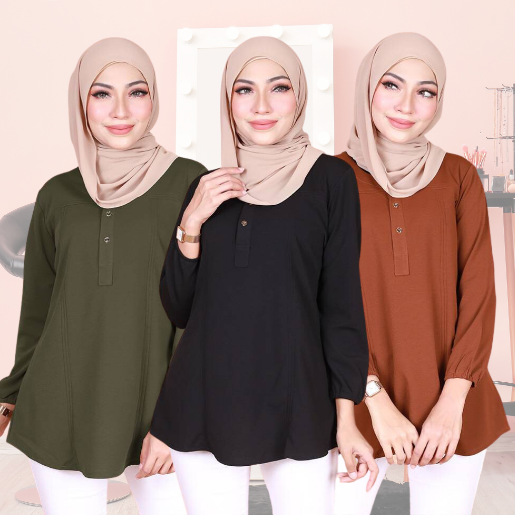 Women Front Button Blouse Nursing Friendly Muslimah Long Sleeves Baju ...