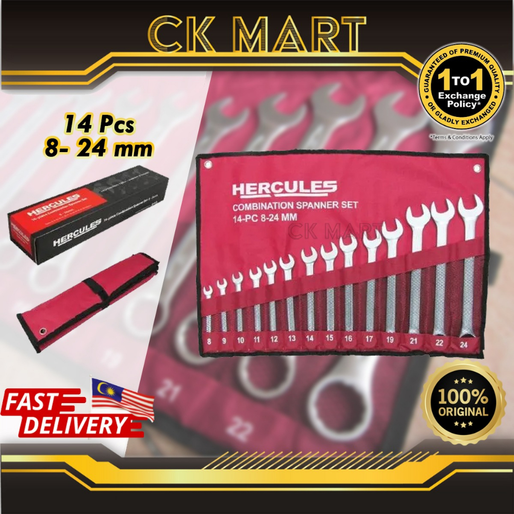 HERCULES 14PCS 824MM COMBINATION SPANNER SET CRV HEAVY DUTY SPANNER