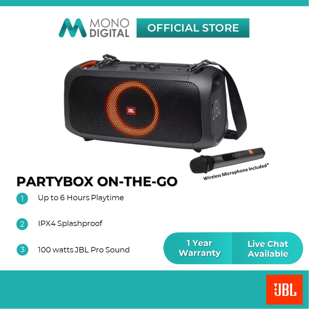 JBL PARTYBOX ON-THE-GO Portable Karaoke Party Box Speaker with Built-in ...