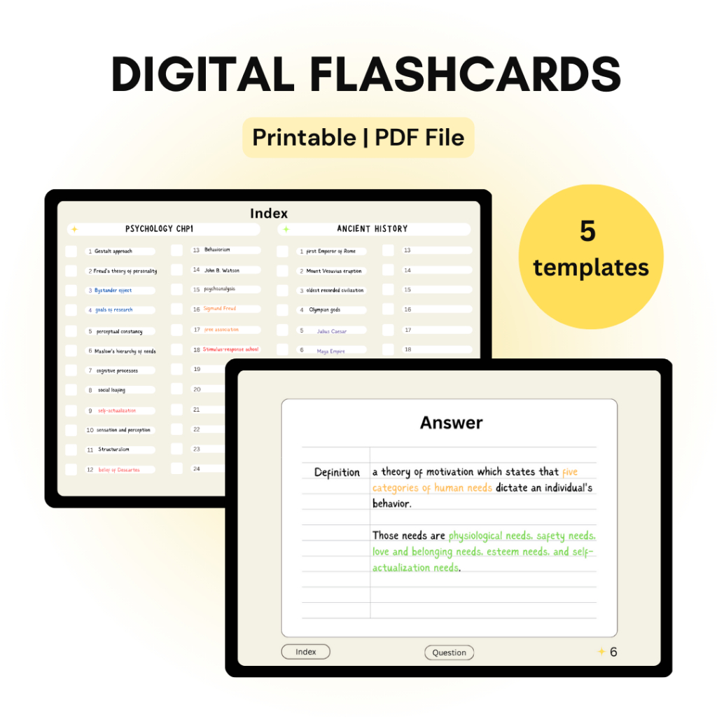 Digital Flashcards Study Cards Student Index Cards Goodnotes