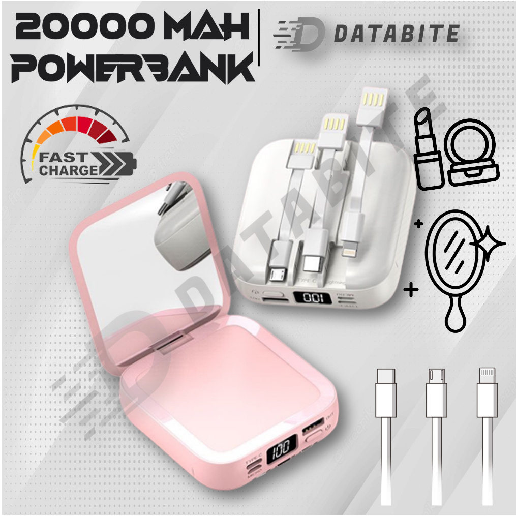 Mirror Power Bank PowerBank 20000Mah 2in1 Soft Pink Power Bank w/ Make
