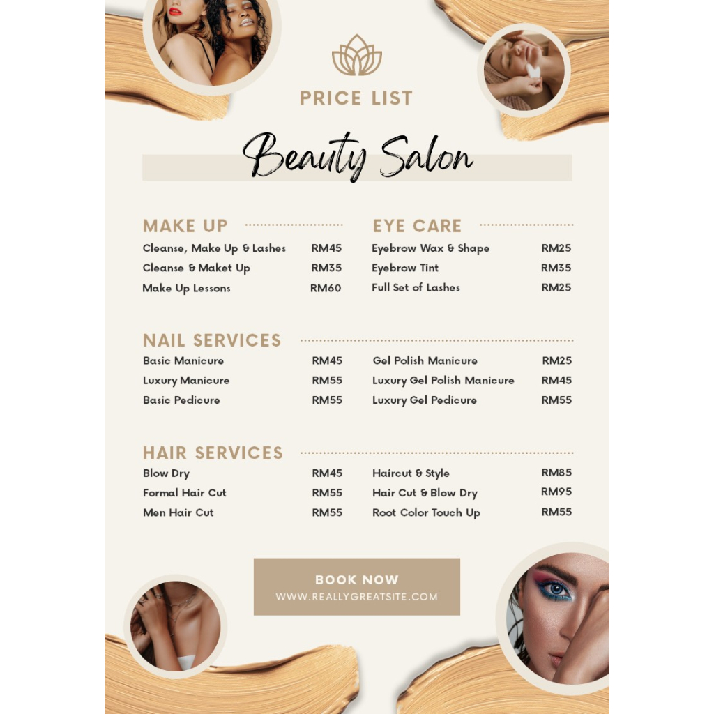 PRICE LIST TEMPLATE [EDITABLE] Beige & Gold Elegant Beauty Salon Price ...