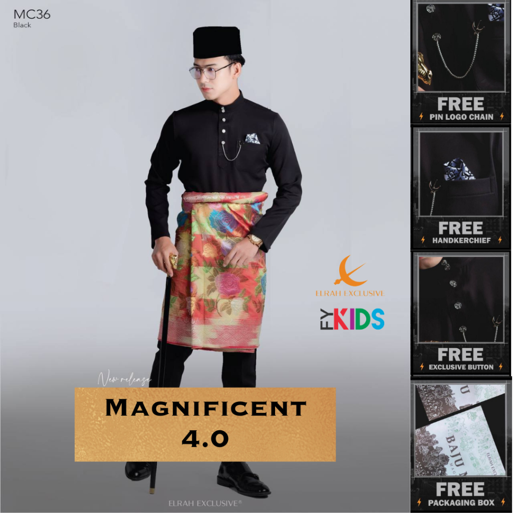 Baju Raya Baju Melayu Cekak Musang Black Hitam Elrah Exclusive Baju