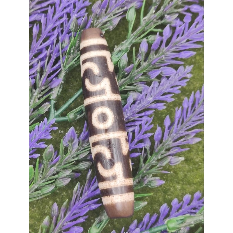 ?Ready Stock? 74.5mm X 14.7mm 水草玛瑙三眼莲师法器天珠Moss Agate 