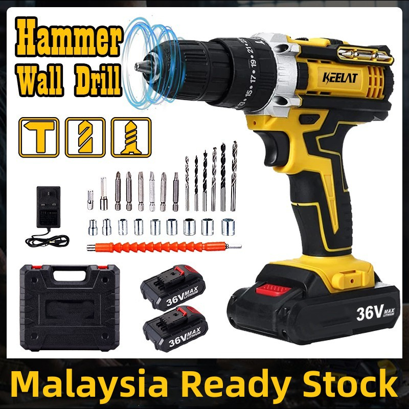 27 Pcs Cordless Drill Set Hammer Impact Electric Screwdriver Lion