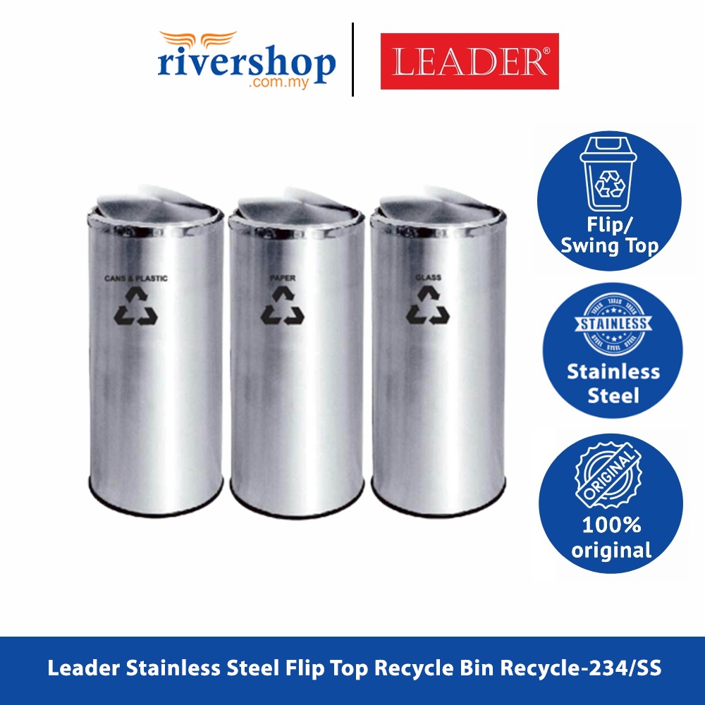 LEADER Stainless Steel Flip Top Recycle Bin Recycle234/SS Swing Top