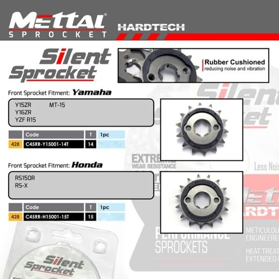 Mettal Silent Sprocket 428 14T untuk Yamaha Y15ZR Y16ZR, 428 15T untuk