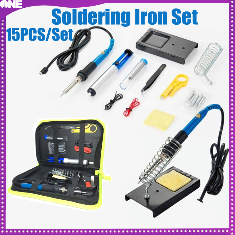 FJONE 15PCS/SET Display Temperature Adjustable Electric Solder Iron Set ...