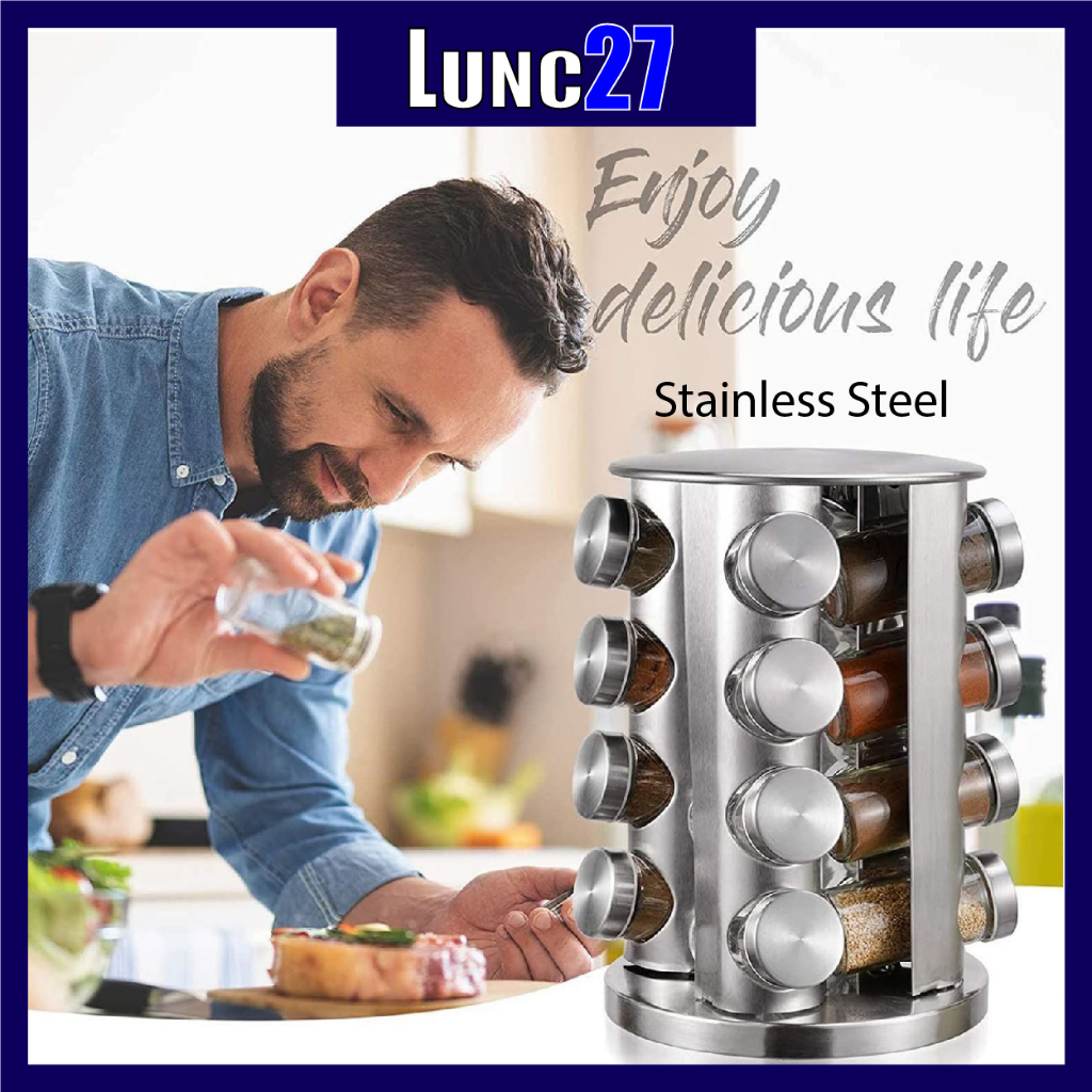 Stainless steel 12/16 pcs Spice jar set Seasoning Bottles Set 360 ...
