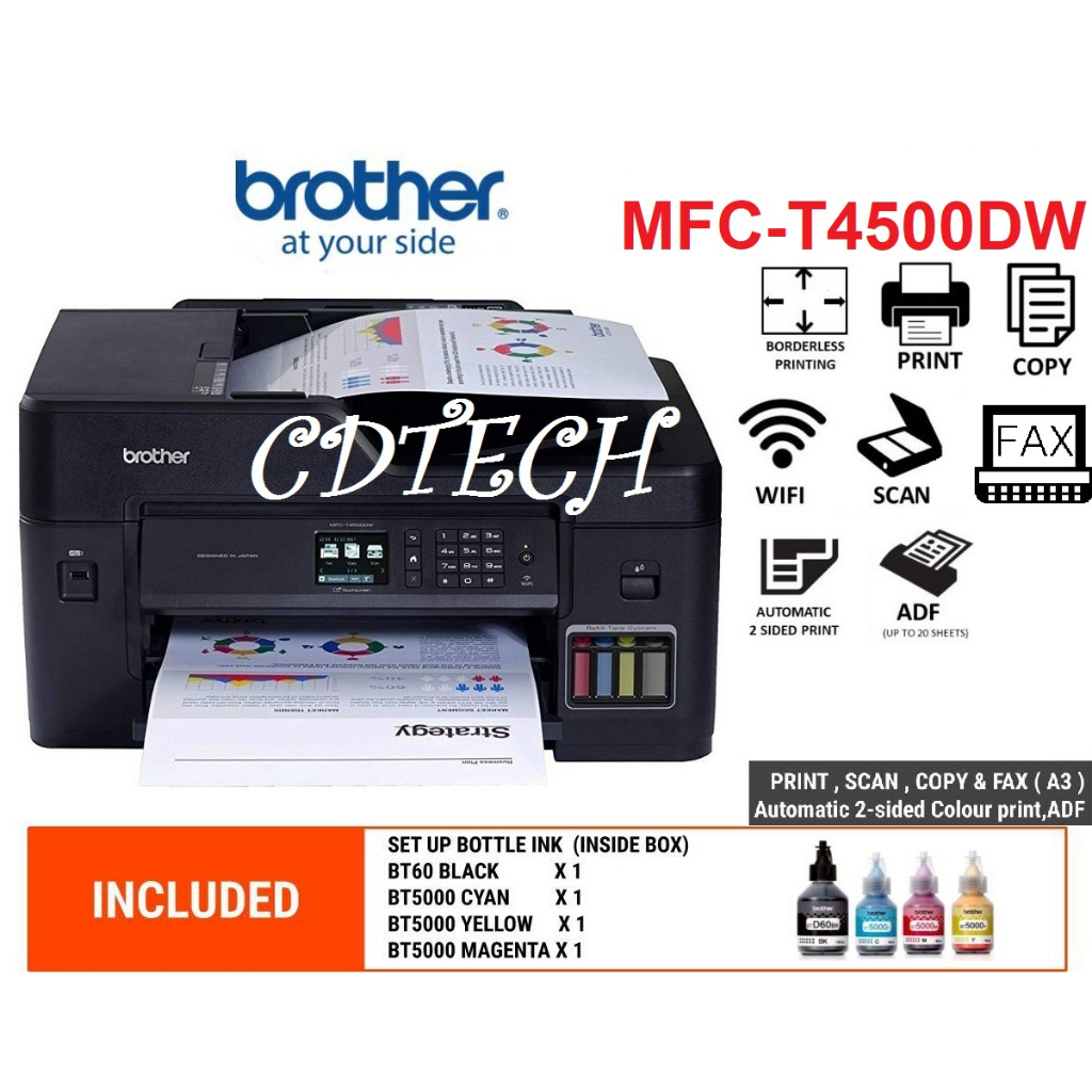 Brother MFCT4500DW A3 t4500dw Ink Tank Printer Print Copy Scan Fax