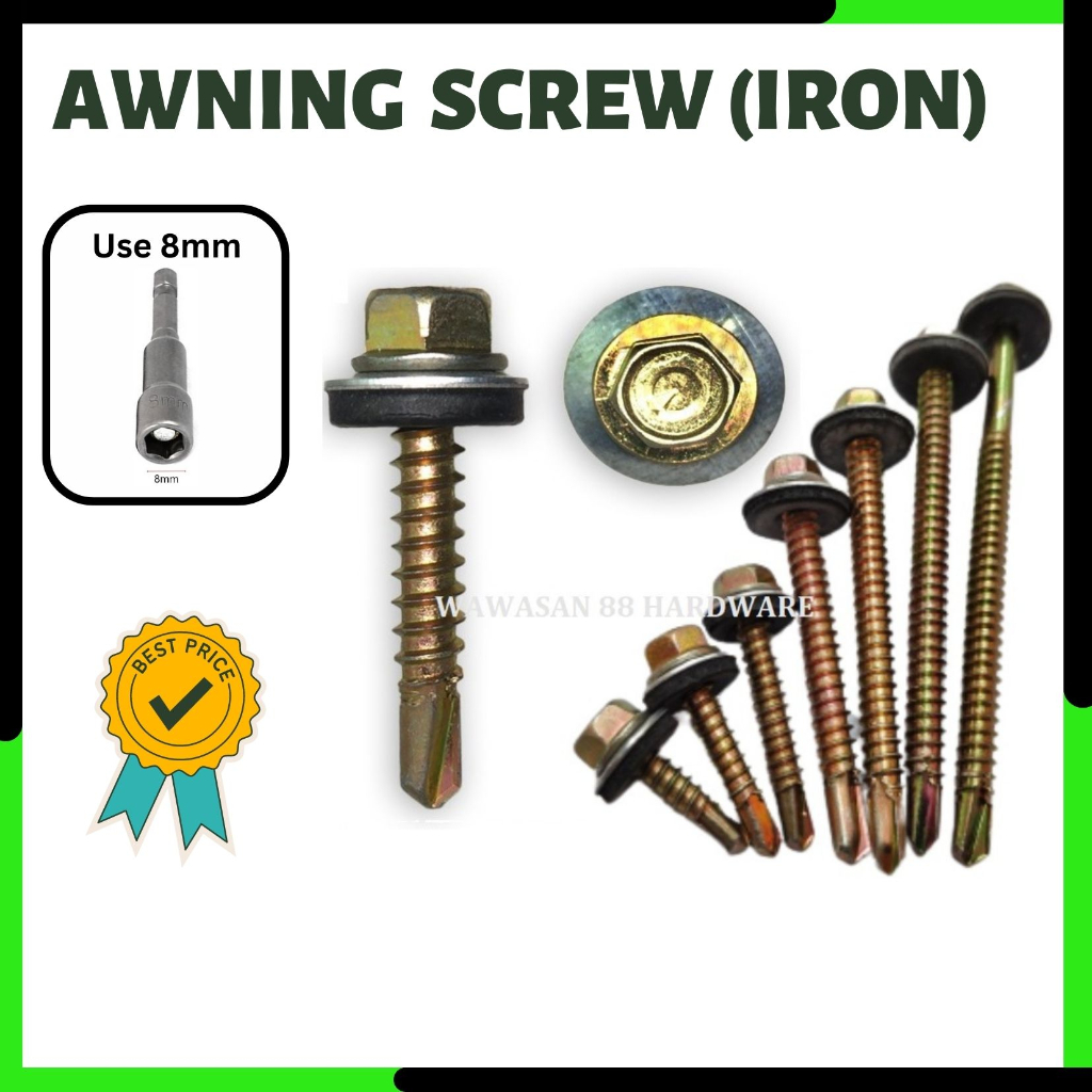 [10 Pcs] Iron Hex Head Self Drilling Screw Washer Awning Screw Skru