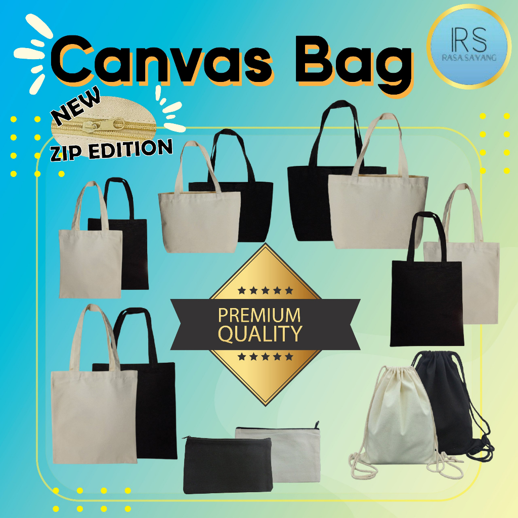 READY STOCK) 12oz Plain Canvas Bag Plain Tote Bags Cotton Student