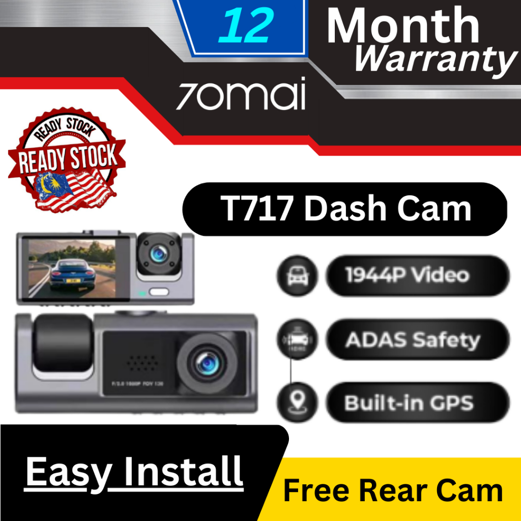 Ettro 3 Car Camera Dashcam for Car Front + Interior + Rear Dash Cam Night Vision Parking Mode