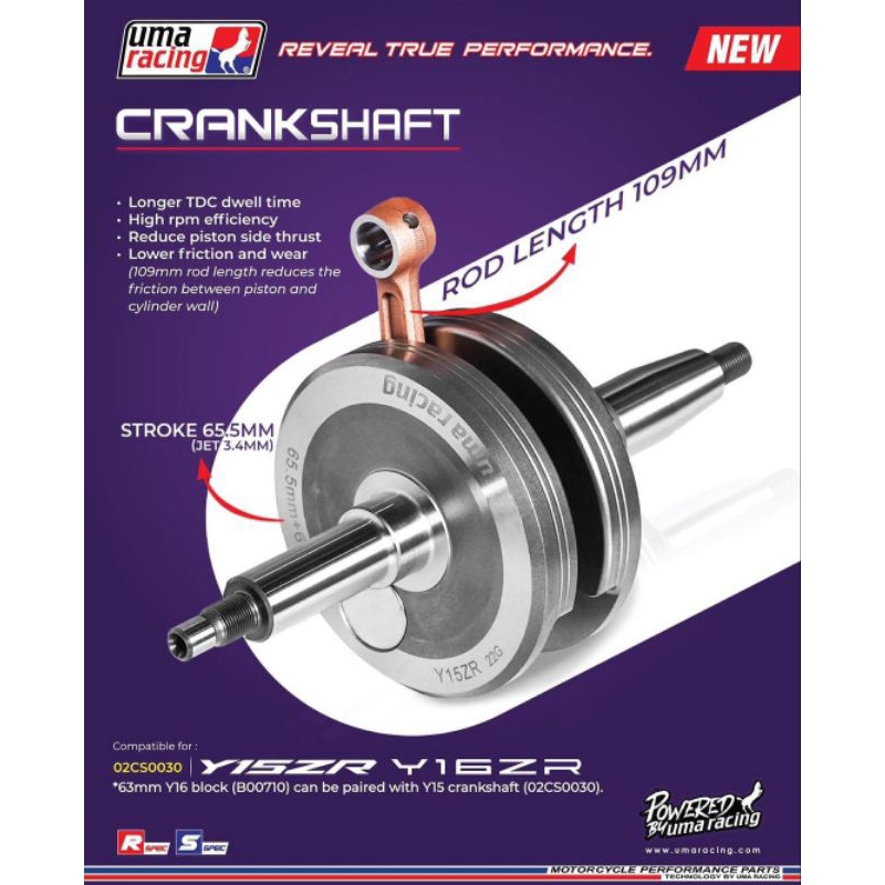 YAMAHA Y15ZR CRANKSHAFT UMA RACING JET 3.3MM ROD 104 STANDARD ROD 100