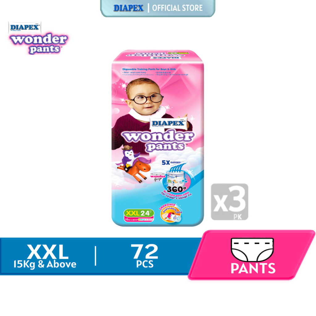 Diapex Wonder Pants Jumbo Pack XXL (24 x 3 Packets) [Free Diapex Baby