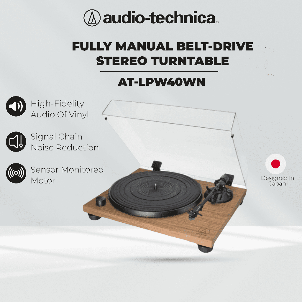 AudioTechnica ATLPW40WN Fully Manual BeltDrive Stereo Turntable Natural Wood Finish Vinyl