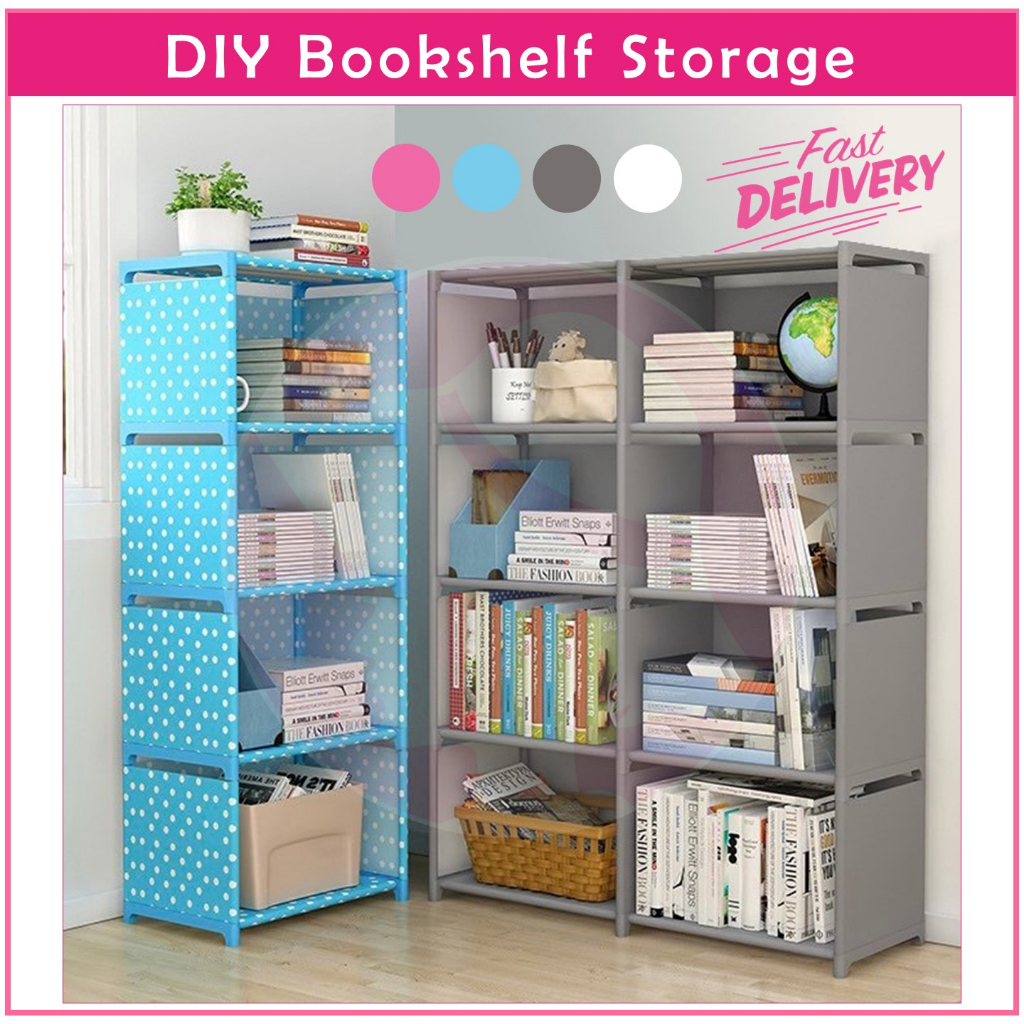 Korean DIY 5 Tiers 4 Columns Book Shelf Rack Storage Organizer Bookcase
