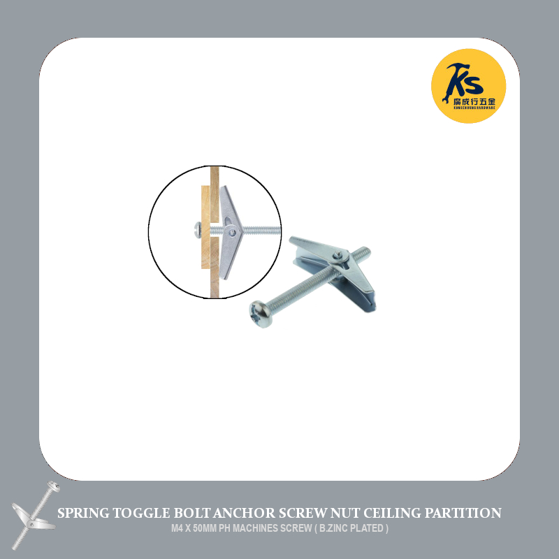 SPRING TOGGLE BOLT ANCHOR SCREW NUT CEILING PARTITION M4 X 50MM PH
