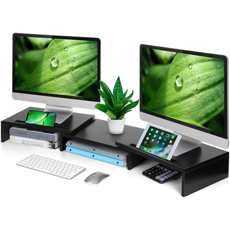 Wood Dual-screen PC Monitor Storage Heightening Frame Length Adjustable ...