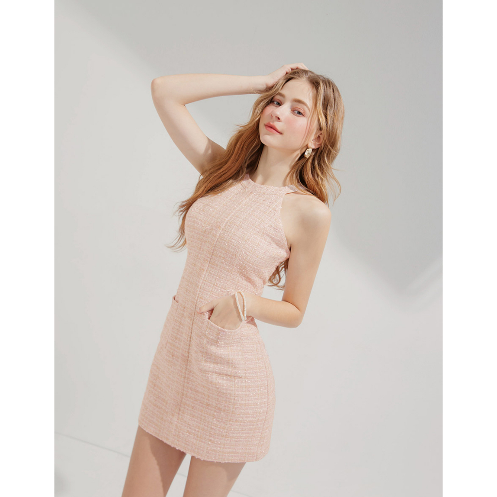 AIR SPACE Chic Shaved Shoulder Double Pockets Fitted Mini Dress Shopee Malaysia