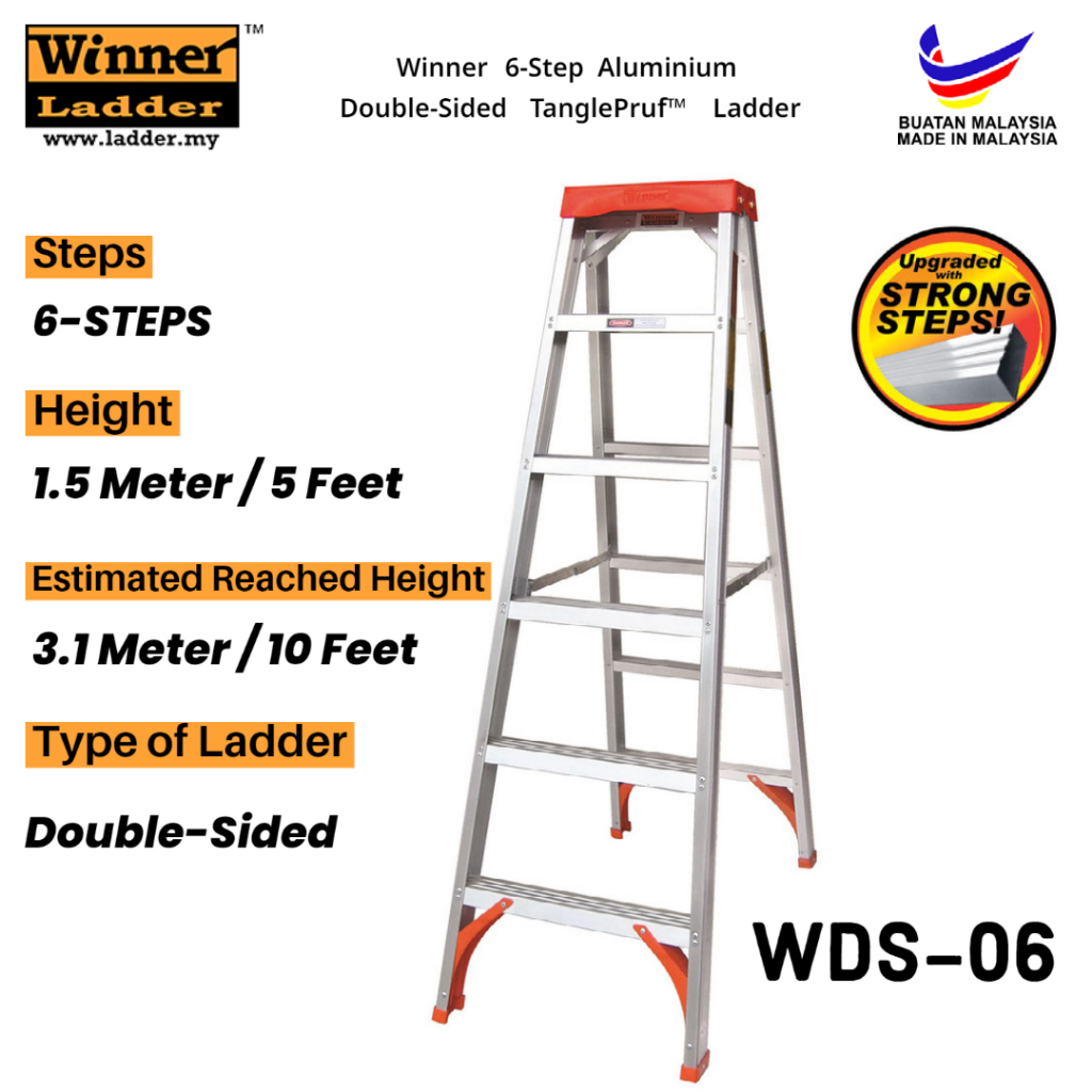 Winner Ladder 6-Step Aluminium Double-Sided TanglePruf™ Ladder 150Kg ...