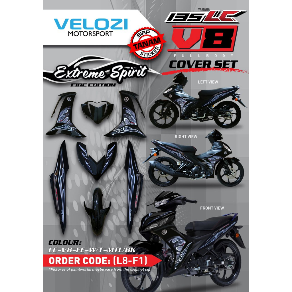 Coverset Bodyset Lc135 Lc V8 Extreme Spirit Fire Edition Matelic Black