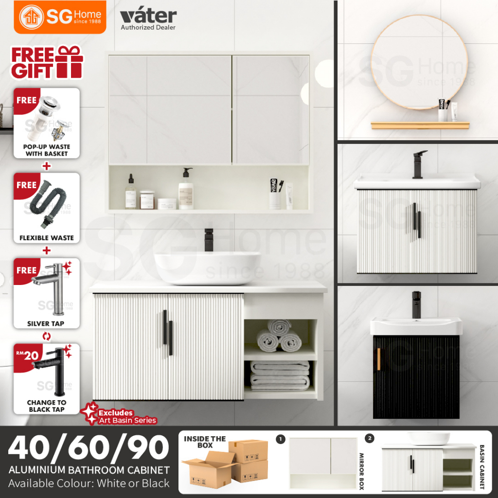 [VATER] 40,60,90 BLK/WH/BLKAB/WHAB Series Aluminium Bathroom Cabinet ...