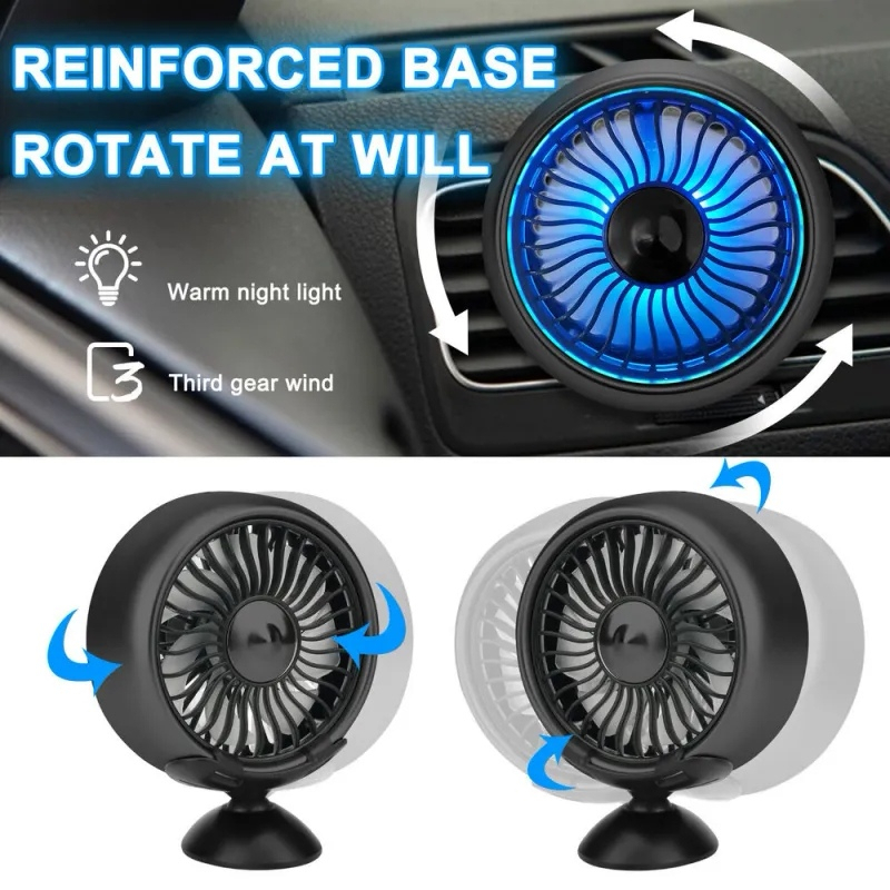 USB 3 Speed Multi-function Mini Car fan cooler Car 360 Degree Rotating ...