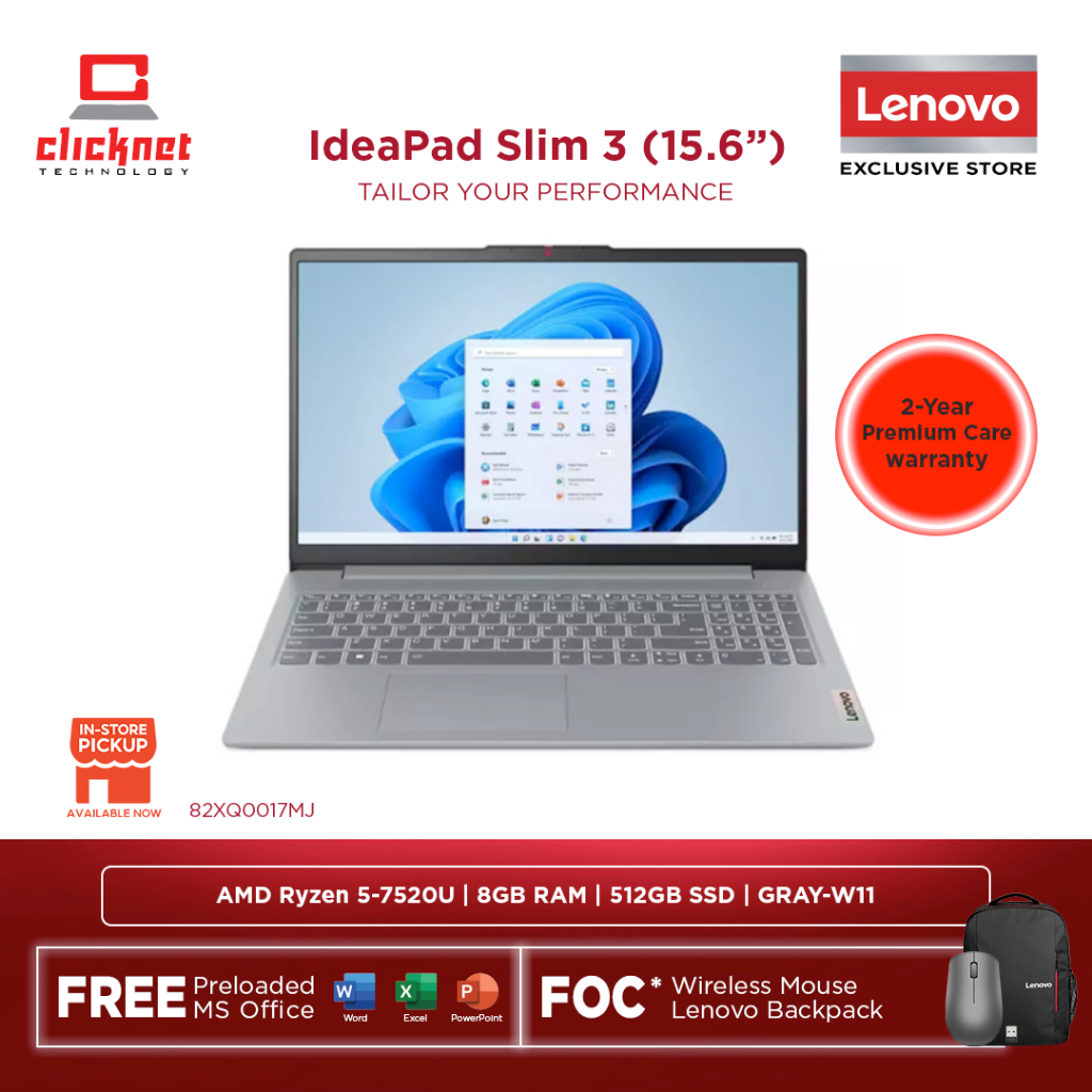 Lenovo Ideapad Slim 3 15amn8 82xq0017mj Laptop Ryzen 5 7520u8gb512gb Ssd156 Fhdwin11 