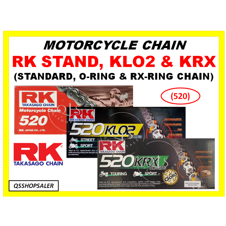 (520) RK KRO KRX MOTORCYCLE CHAIN / RK STANDARD O-RING RX-RING CHAIN ...