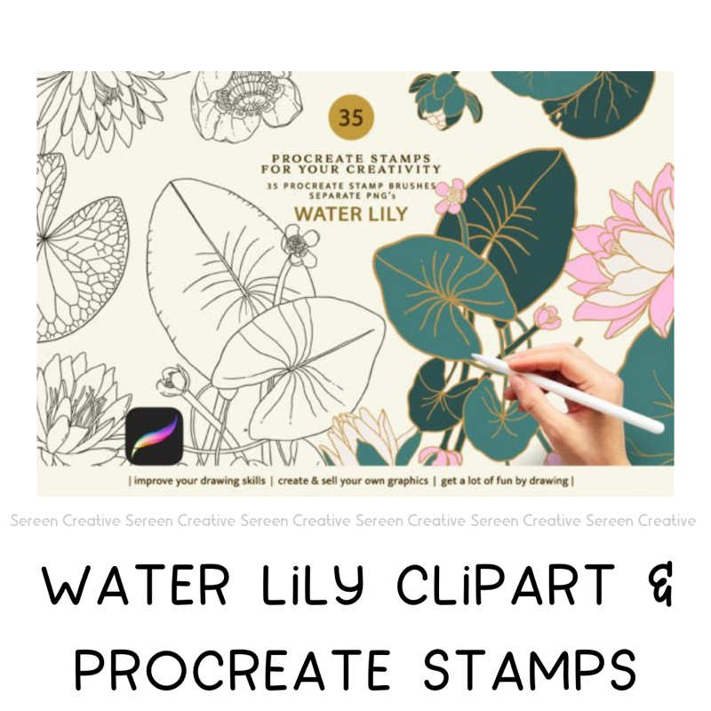P530 Water Lily Procreate Stamp Brushes and Clipart (Floral flower ...