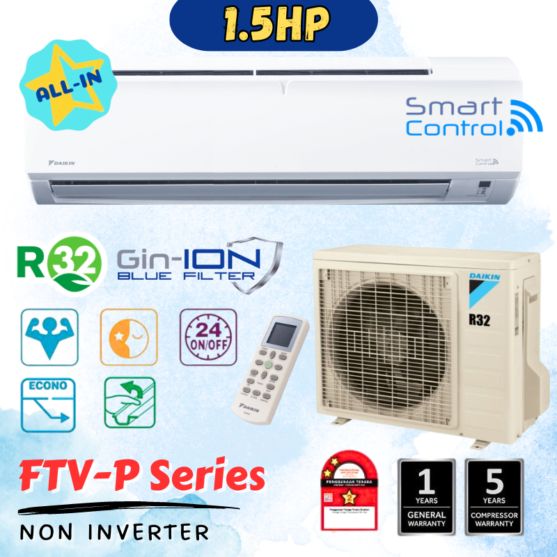 Daikin Wall Mounted R32 Air Conditioner 15hp With Wifi R32 Non Inverter Ftv Pb Series Gin Ion 6154