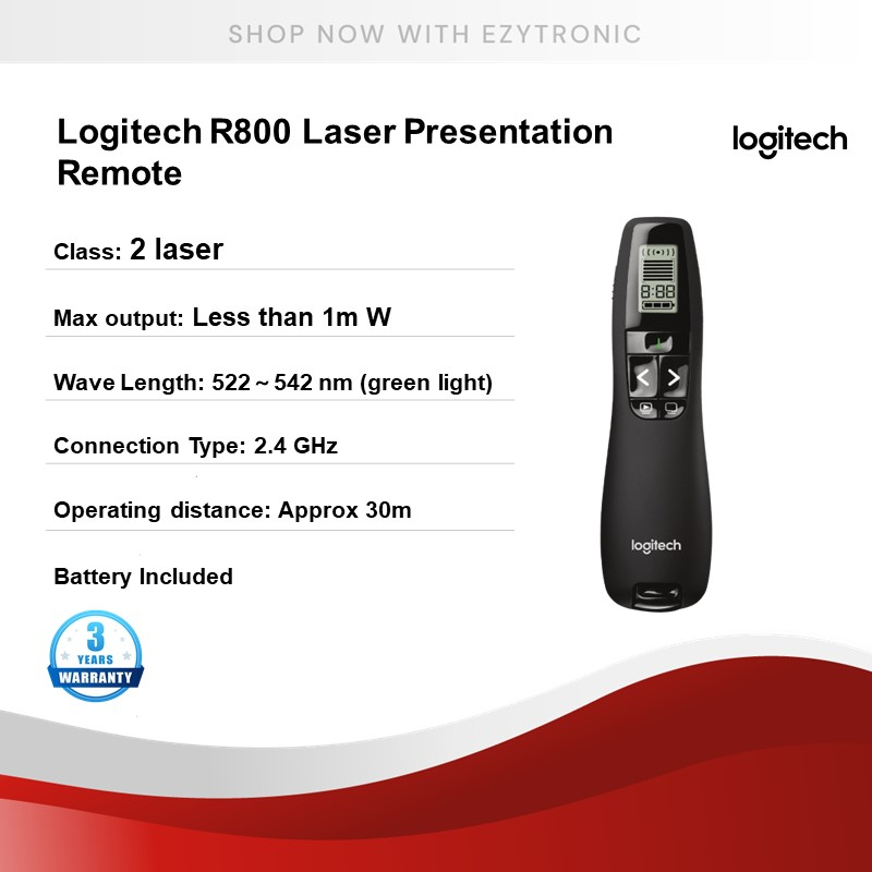 Logitech R800 Laser Presentation Remote 2.4GHz USB 1 Year Warranty