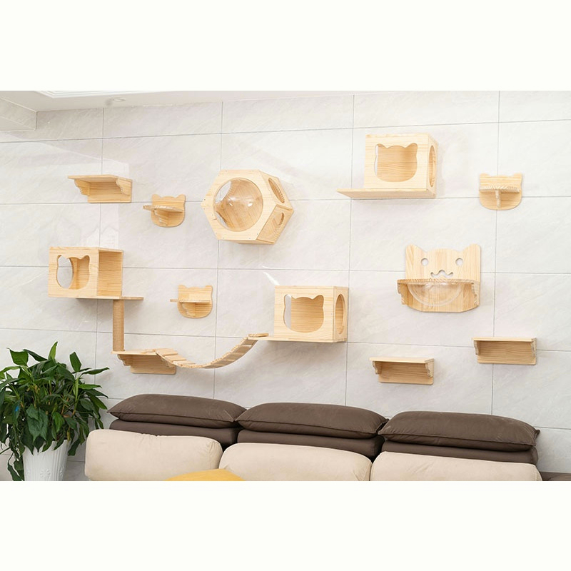 Rumah Kucing Tidur Kayu Solid Wood Cat Wall-mounted Cats Nest Climbing ...