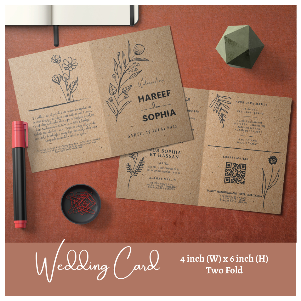 Fold Kad Kahwin Budget Wedding Invitation Card Brown Kraft Paper Minimalist Shopee 4997