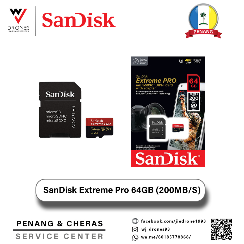 (ready Stock) Sandisk Extreme Pro Microsd Card Sd Card 64gb (up 170mb S 