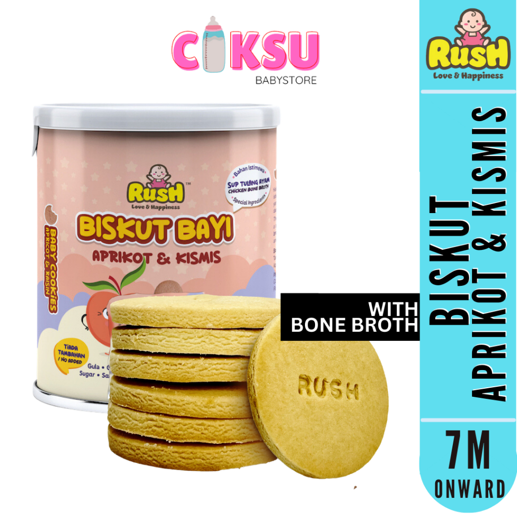 Biskut Aprikot dan Kismis 115g Rush Baby Food Makanan Bayi 7 Bulan
